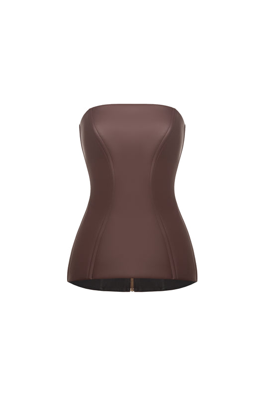 ALEXA - brown faux leather corset