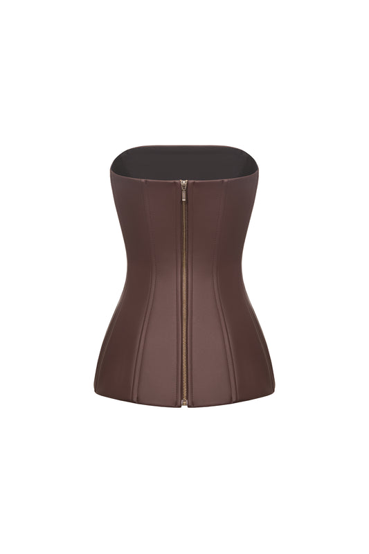 ALEXA - brown faux leather corset